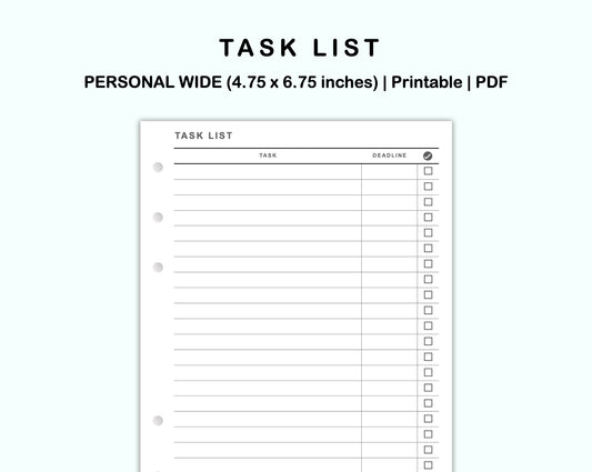 Personal Wide Inserts - Task List