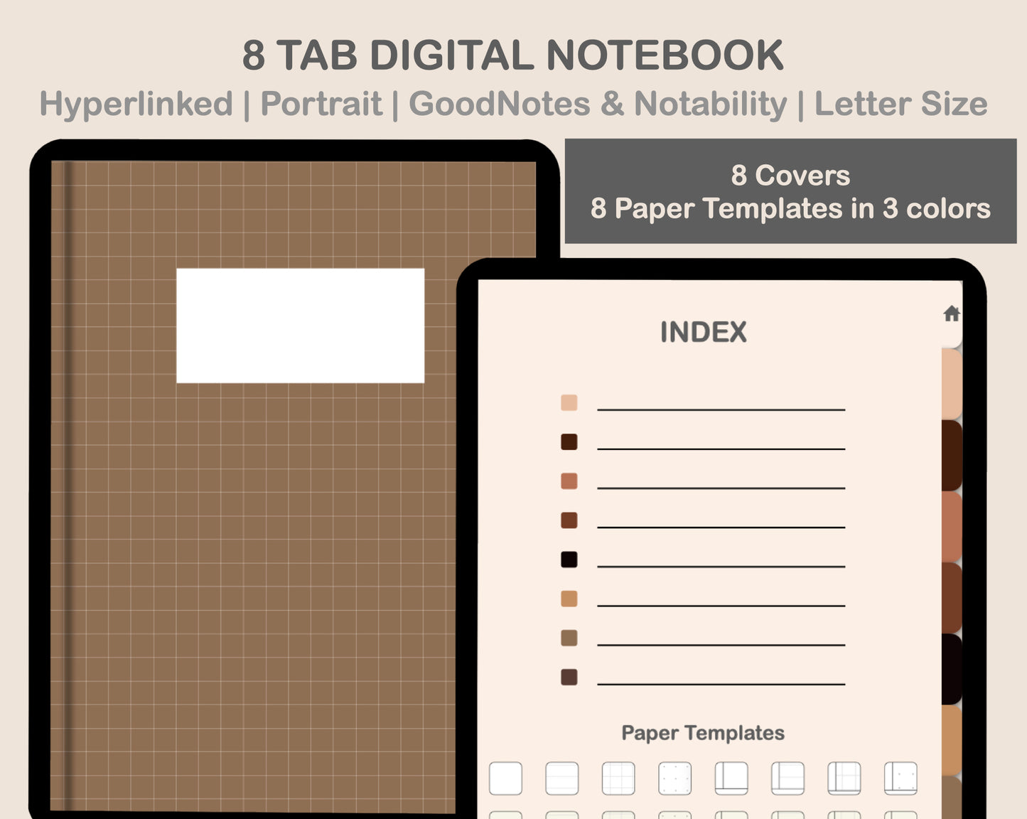 Digital Notebook 8 Tab - Portrait - Brown Coffee