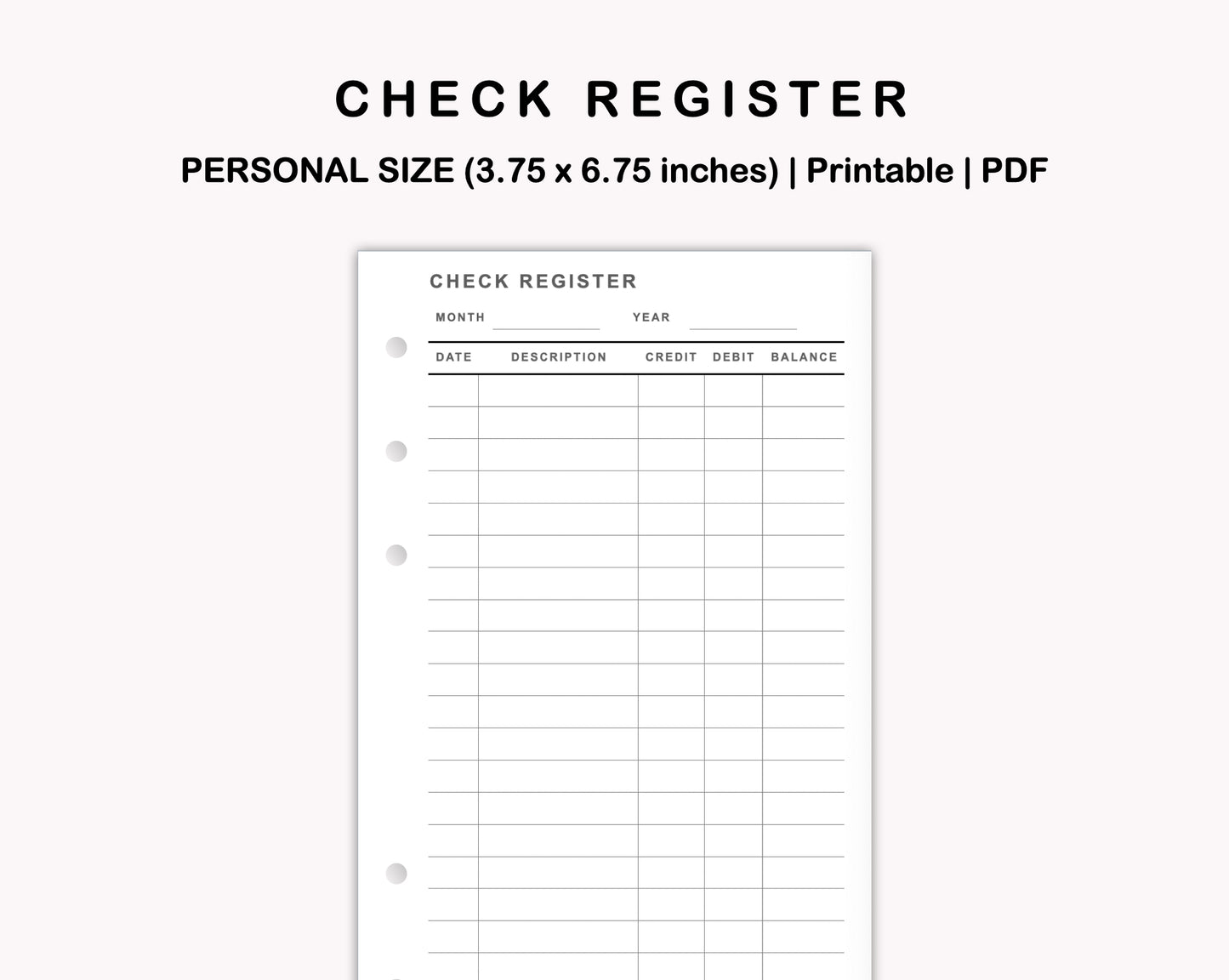 Personal Inserts - Check Register
