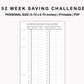 Personal Inserts - 52 Week Saving Challenge