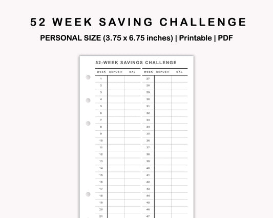 Personal Inserts - 52 Week Saving Challenge