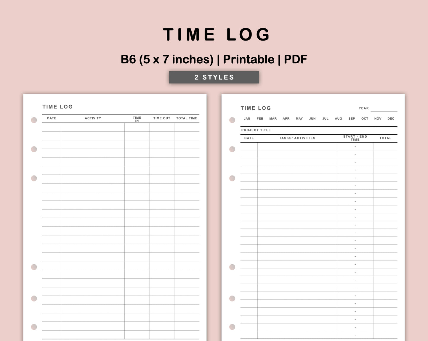 B6 Inserts - Time Log