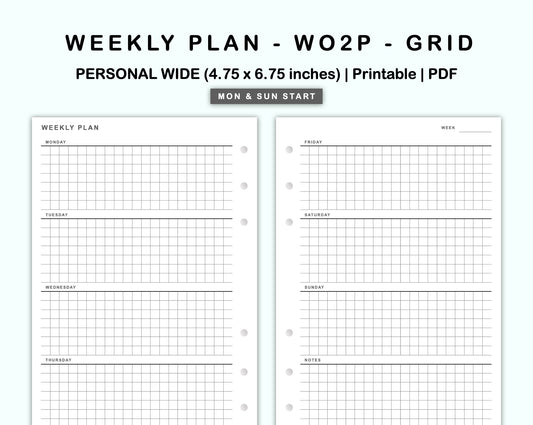 Personal Wide Inserts - Weekly Plan - WO2P - Grid