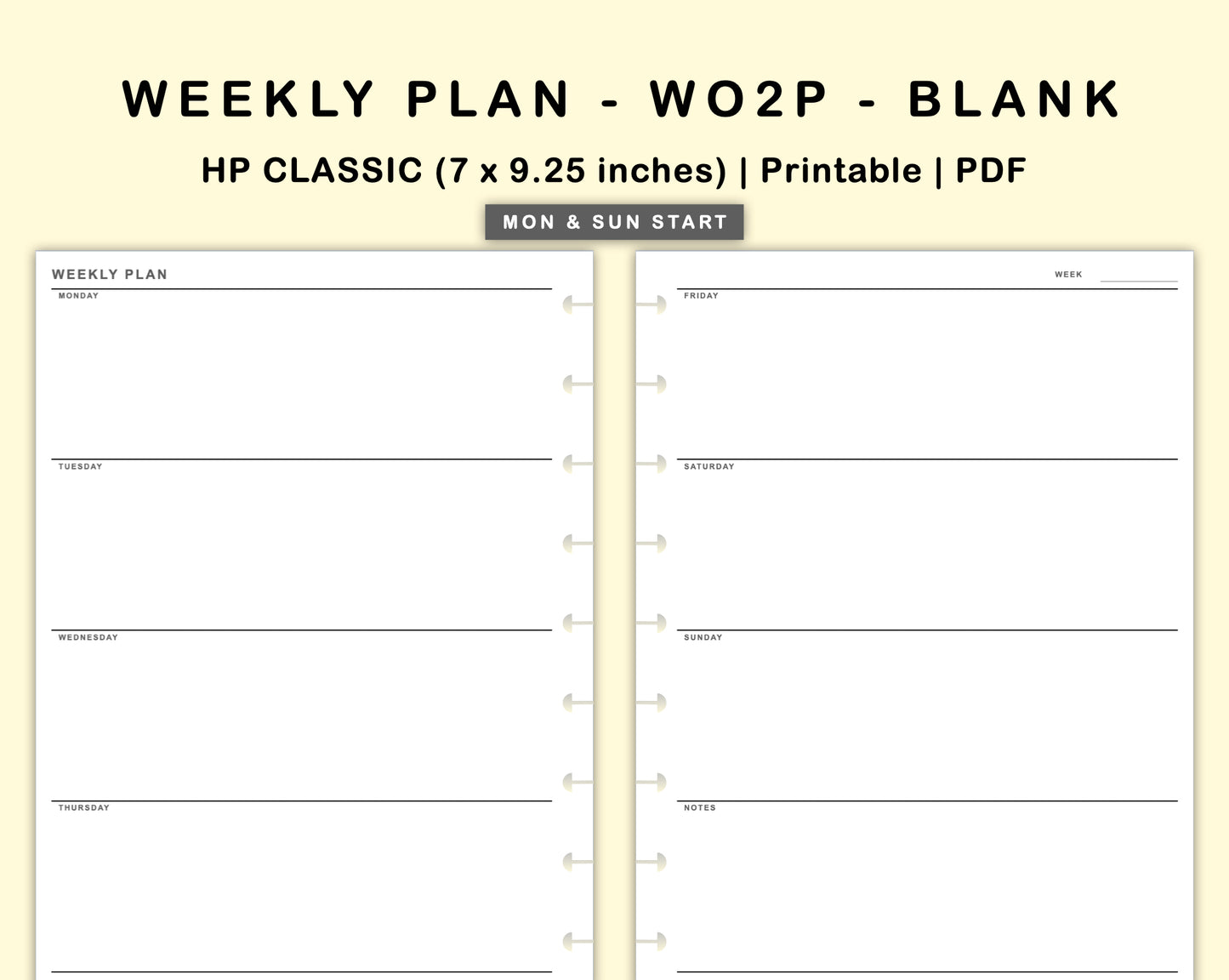 Classic HP Inserts - Weekly Plan - WO2P - Blank