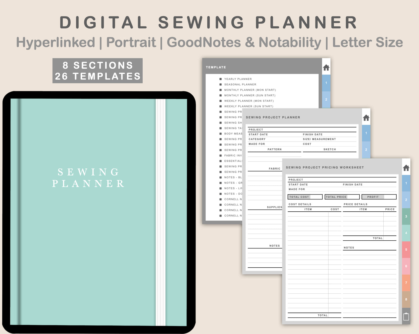 Digital Sewing Planner - Pastel