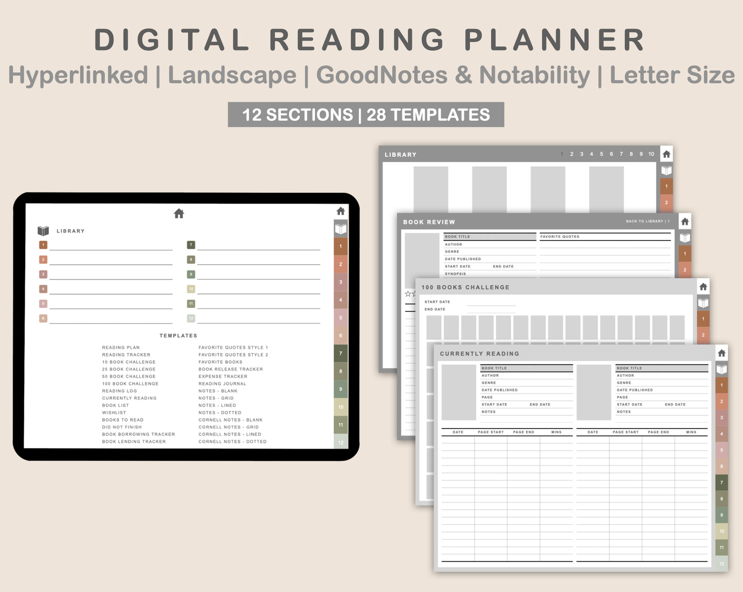 Digital Reading Planner - Landscape - Neutral