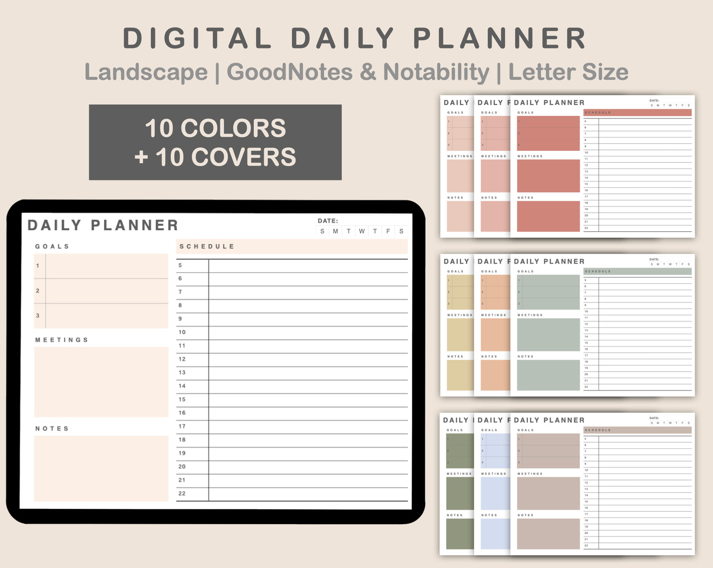 Daily Planner, Hourly Planner - Landscape