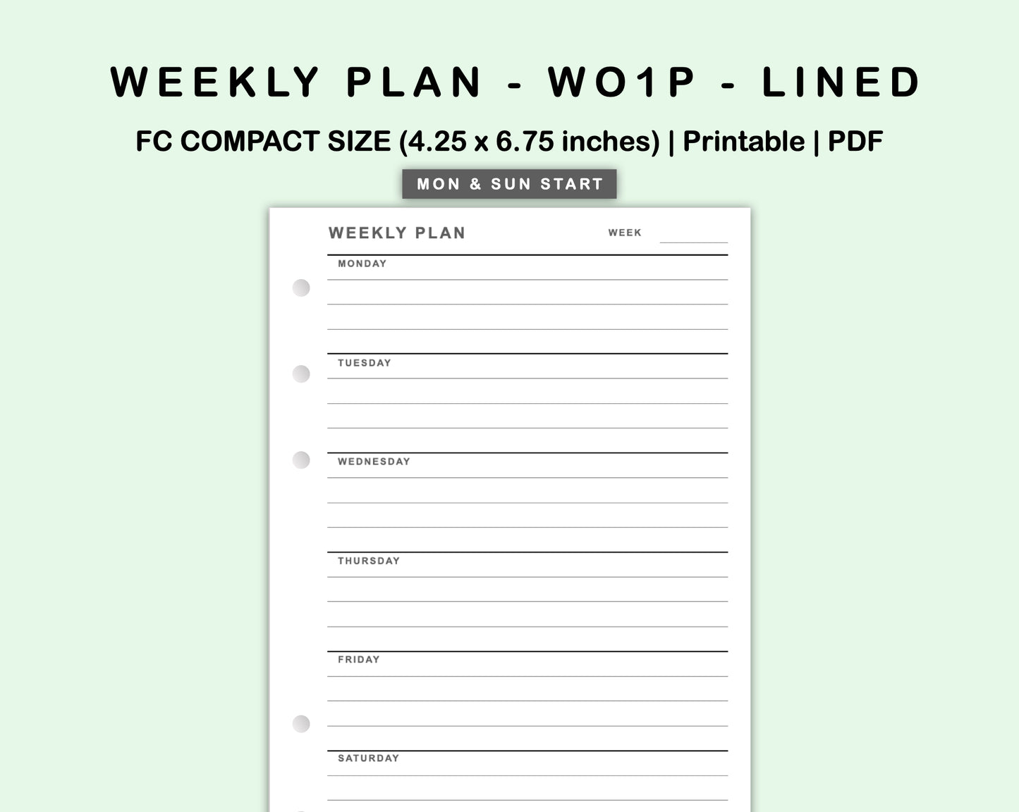 FC Compact Inserts - Weekly Plan - WO1P - Lined