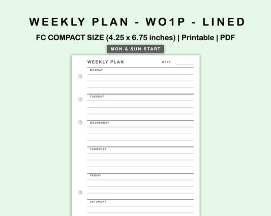 FC Compact Inserts - Weekly Plan - WO1P - Lined