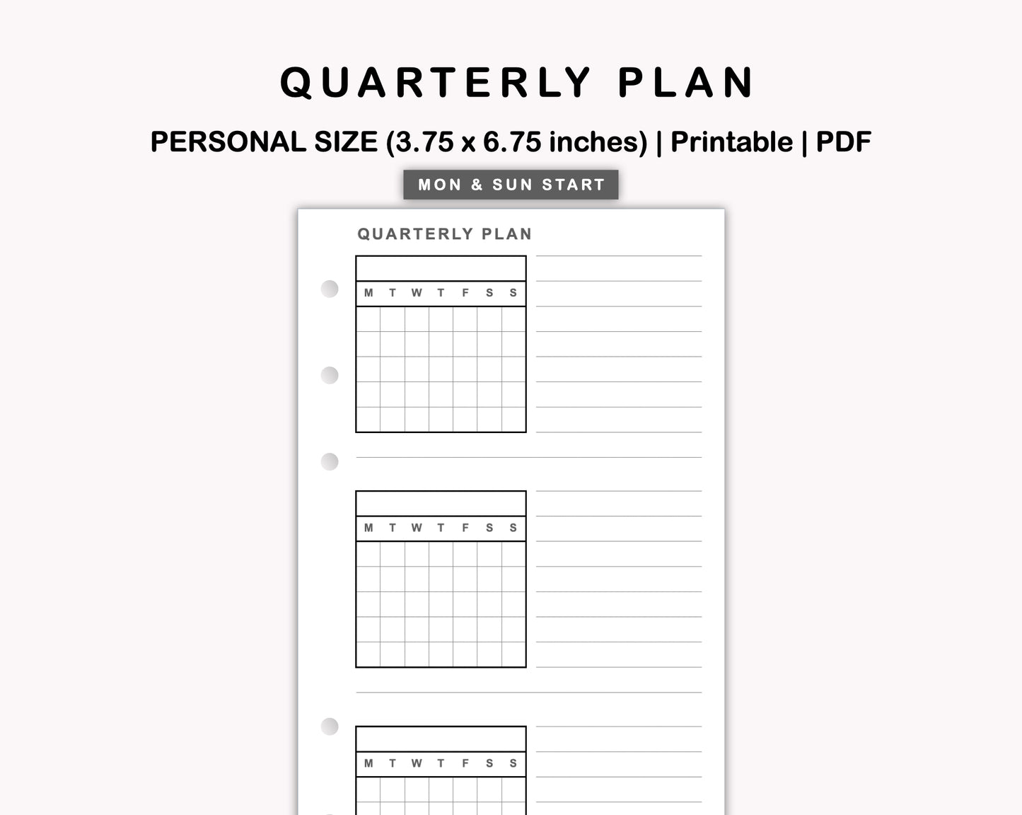 Personal Inserts - Quarterly Plan with Calendar