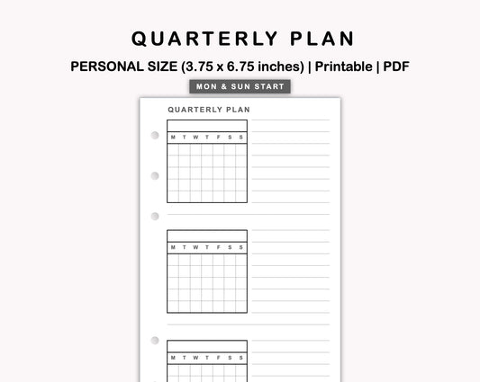 Personal Inserts - Quarterly Plan with Calendar