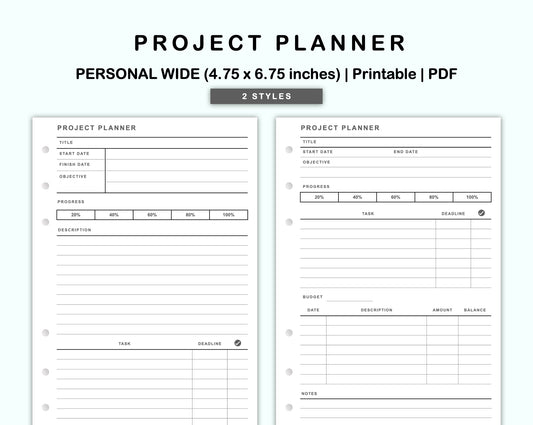 Personal Wide Inserts - Project Planner