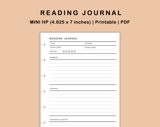 Mini Happy Planner Inserts - Reading Journal
