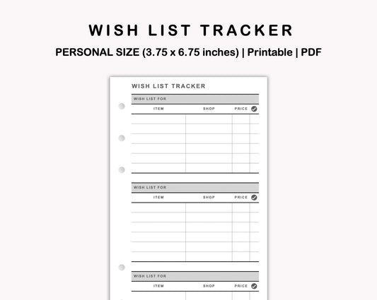 Personal Inserts - Wish List Tracker by Wish List For