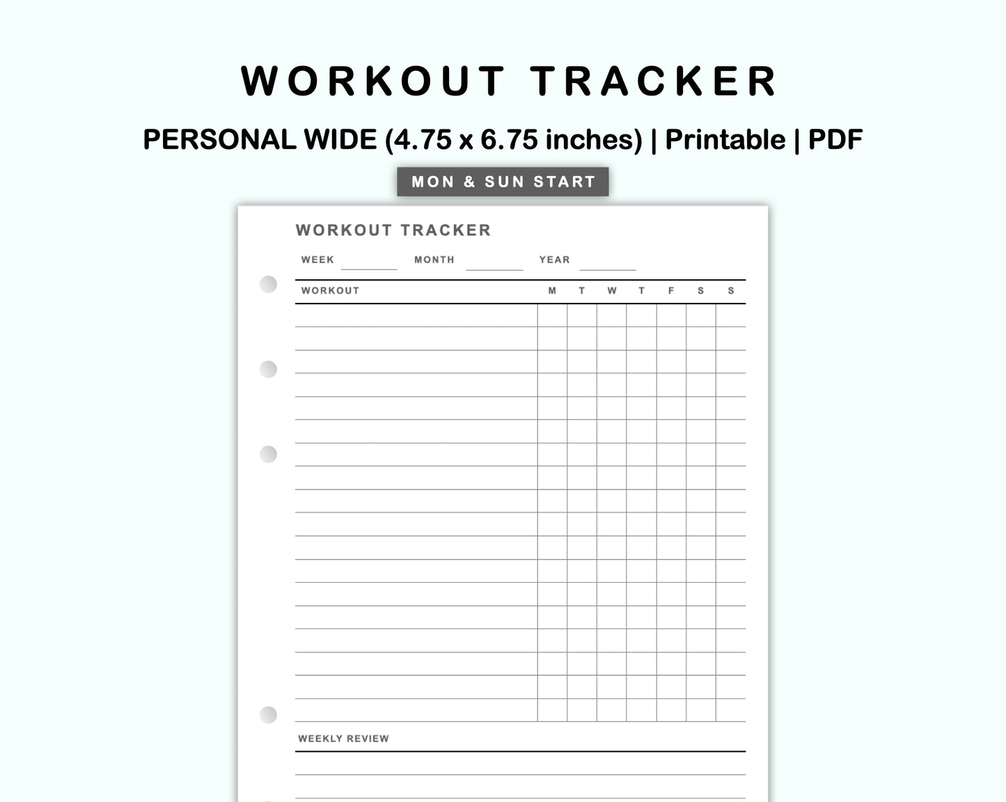 Personal Wide Inserts - Workout Tracker