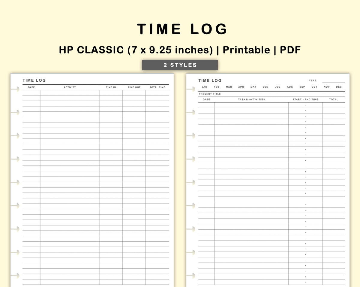 Time Insert Paper Classic HP Inserts - Time Log – kjunstudio
