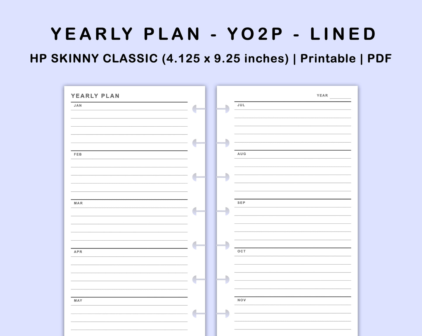Skinny Classic HP Inserts - Yearly Plan - YO2P - Lined