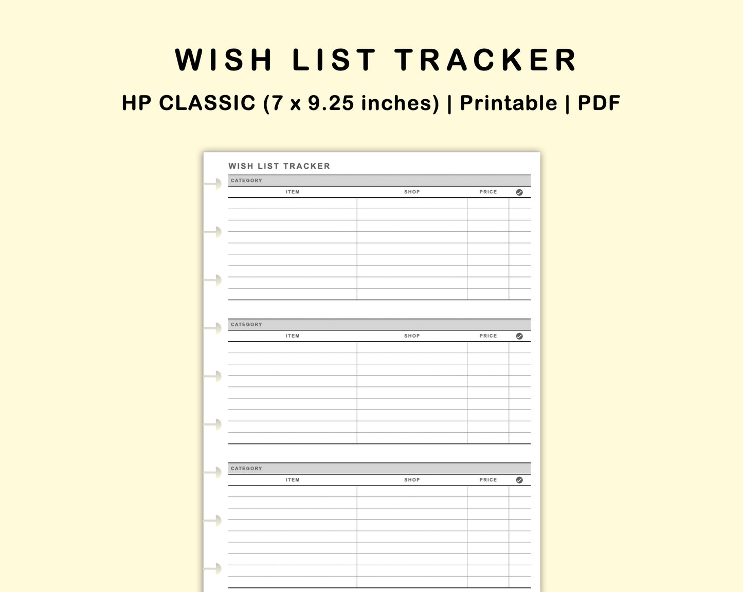 Classic HP Inserts - Wish List Tracker by Category