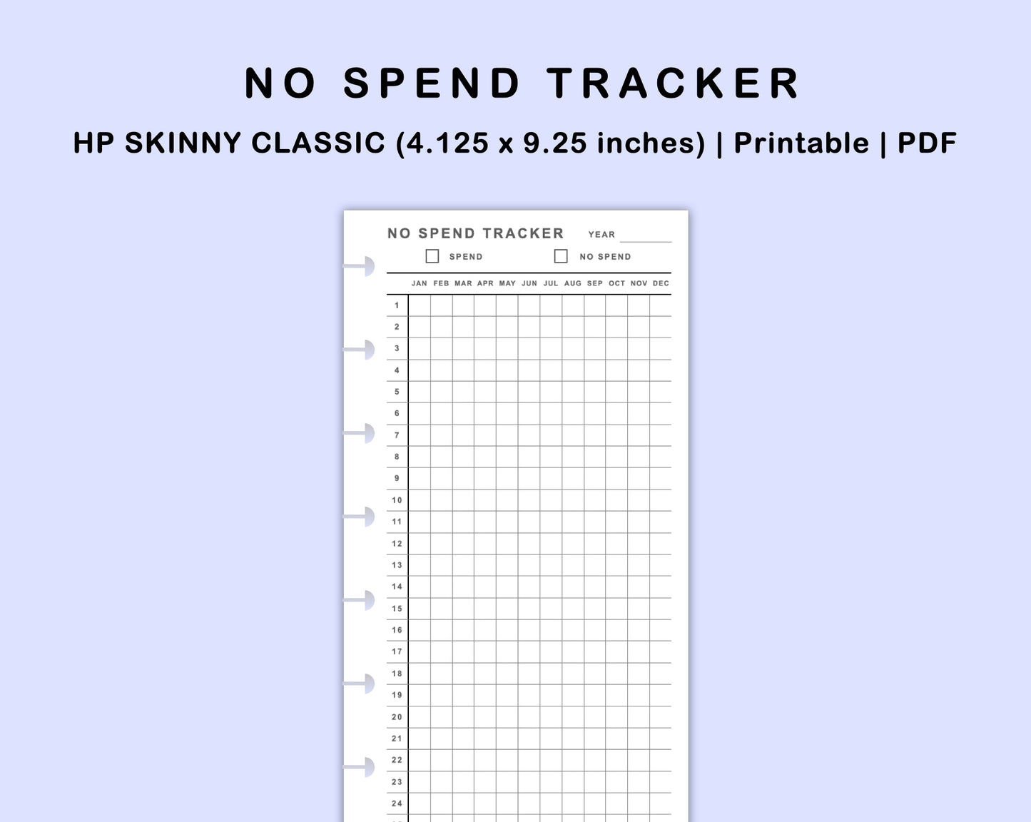 Skinny Classic HP Inserts - No Spend Tracker