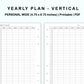 Personal Wide Inserts - Yearly Plan - Vertical