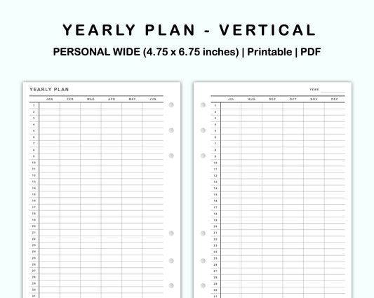Personal Wide Inserts - Yearly Plan - Vertical