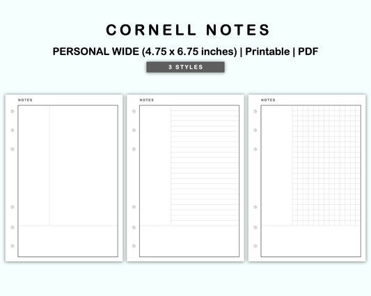 Personal Wide Inserts - Cornell Notes