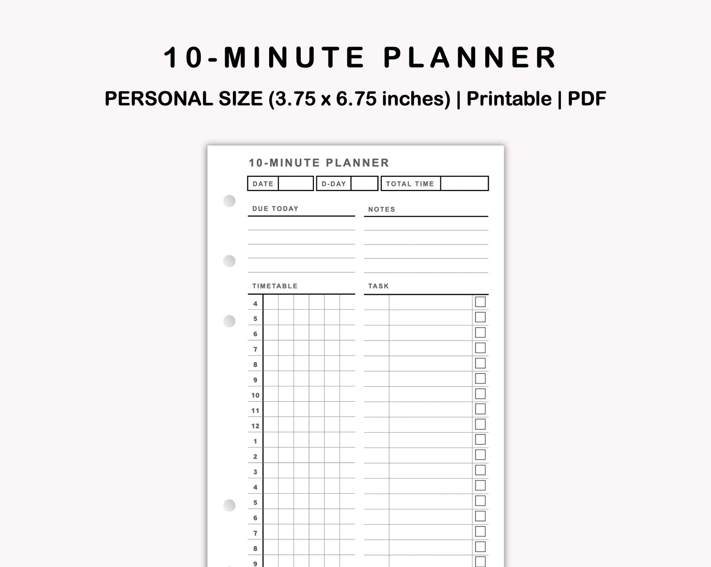 Personal Inserts - 10 Minute Tracker