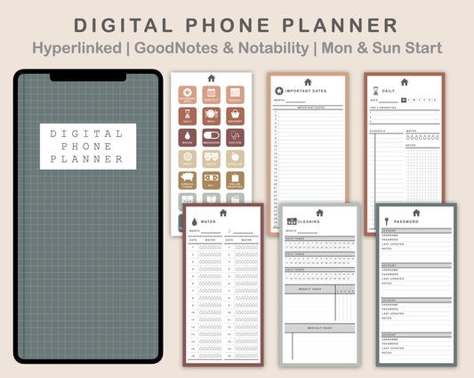 Digital Phone Planner - Earthy