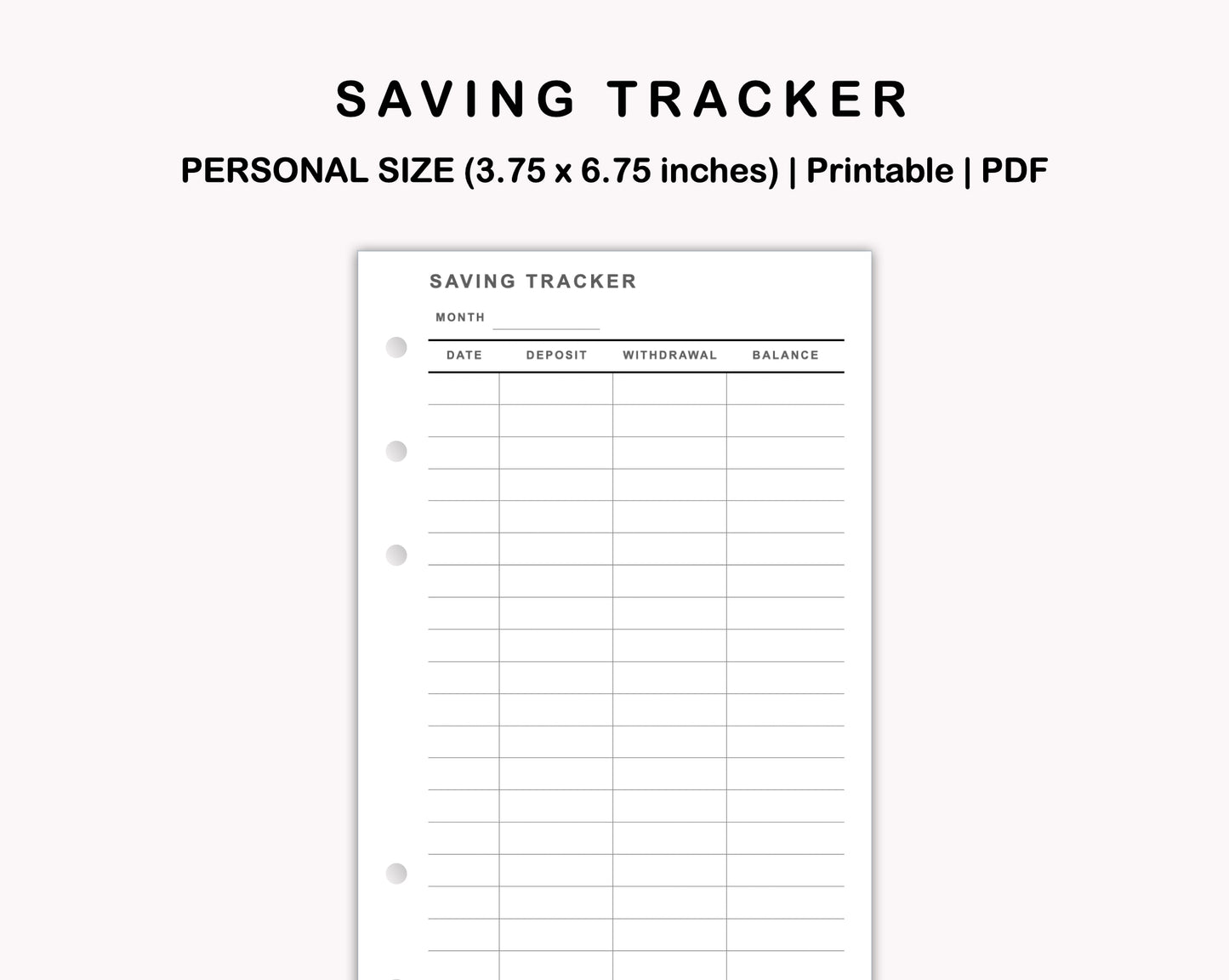 Personal Inserts - Saving Tracker