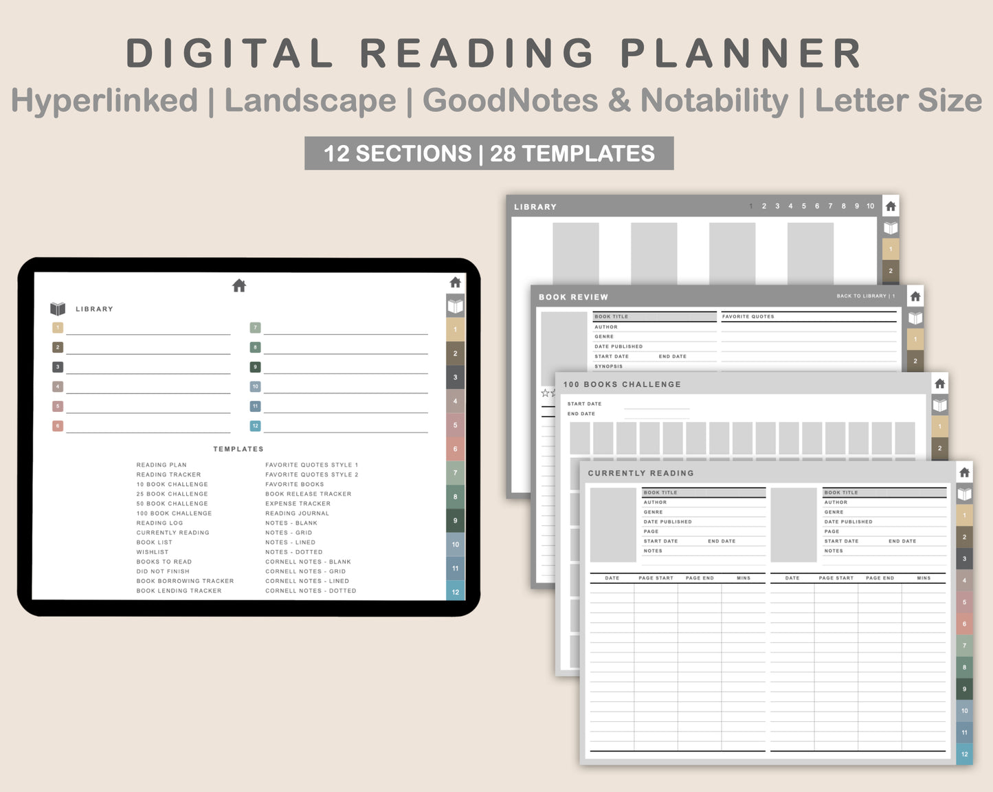 Digital Reading Planner - Landscape - Muted