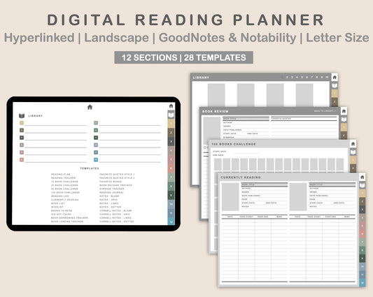 Digital Reading Planner - Landscape - Muted