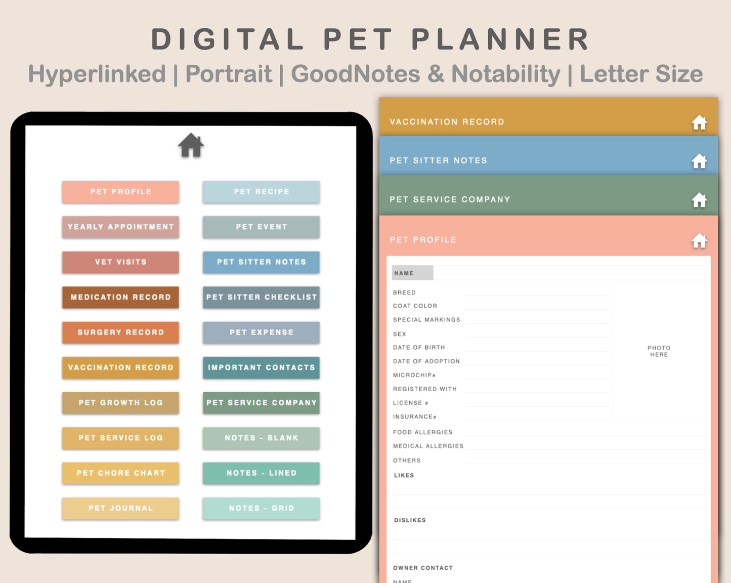 Digital Pet Planner - Boho