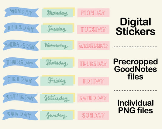 Digital Sticker - Days of the week in Pastel theme