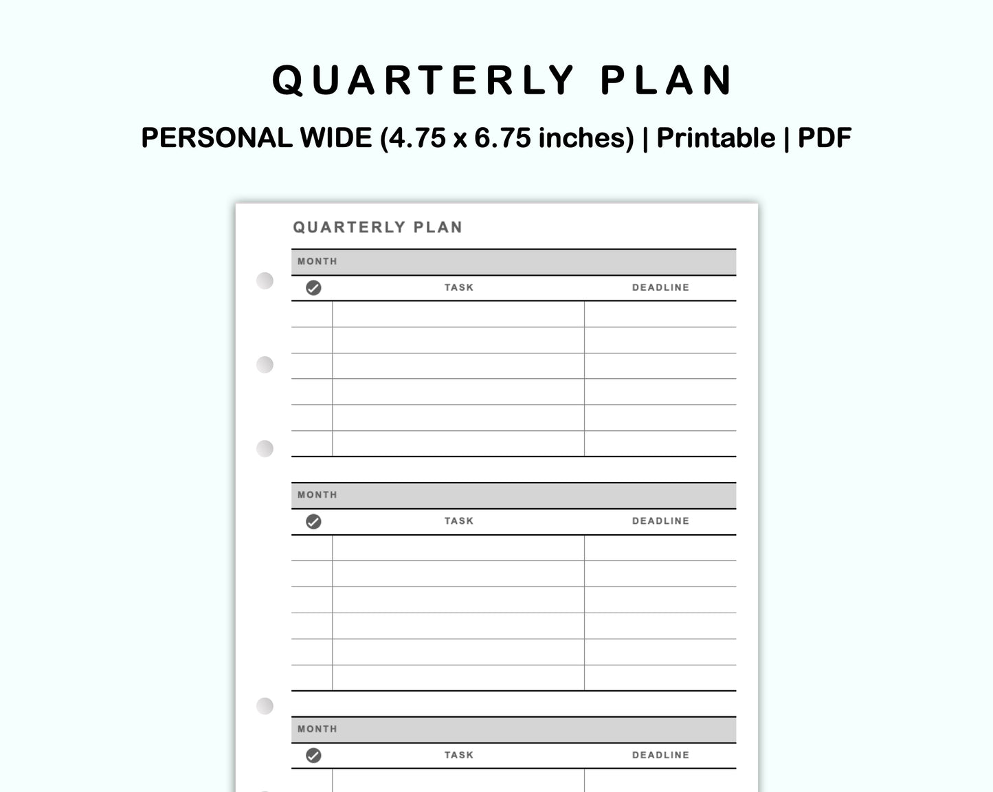 Personal Wide Inserts - Quarterly Plan