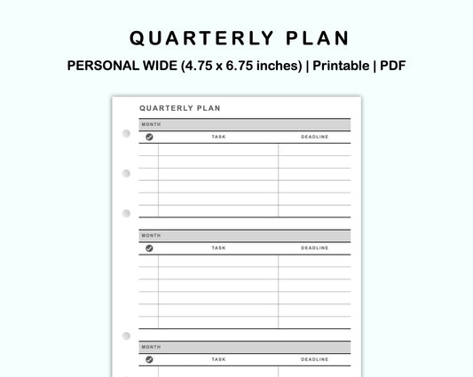 Personal Wide Inserts - Quarterly Plan
