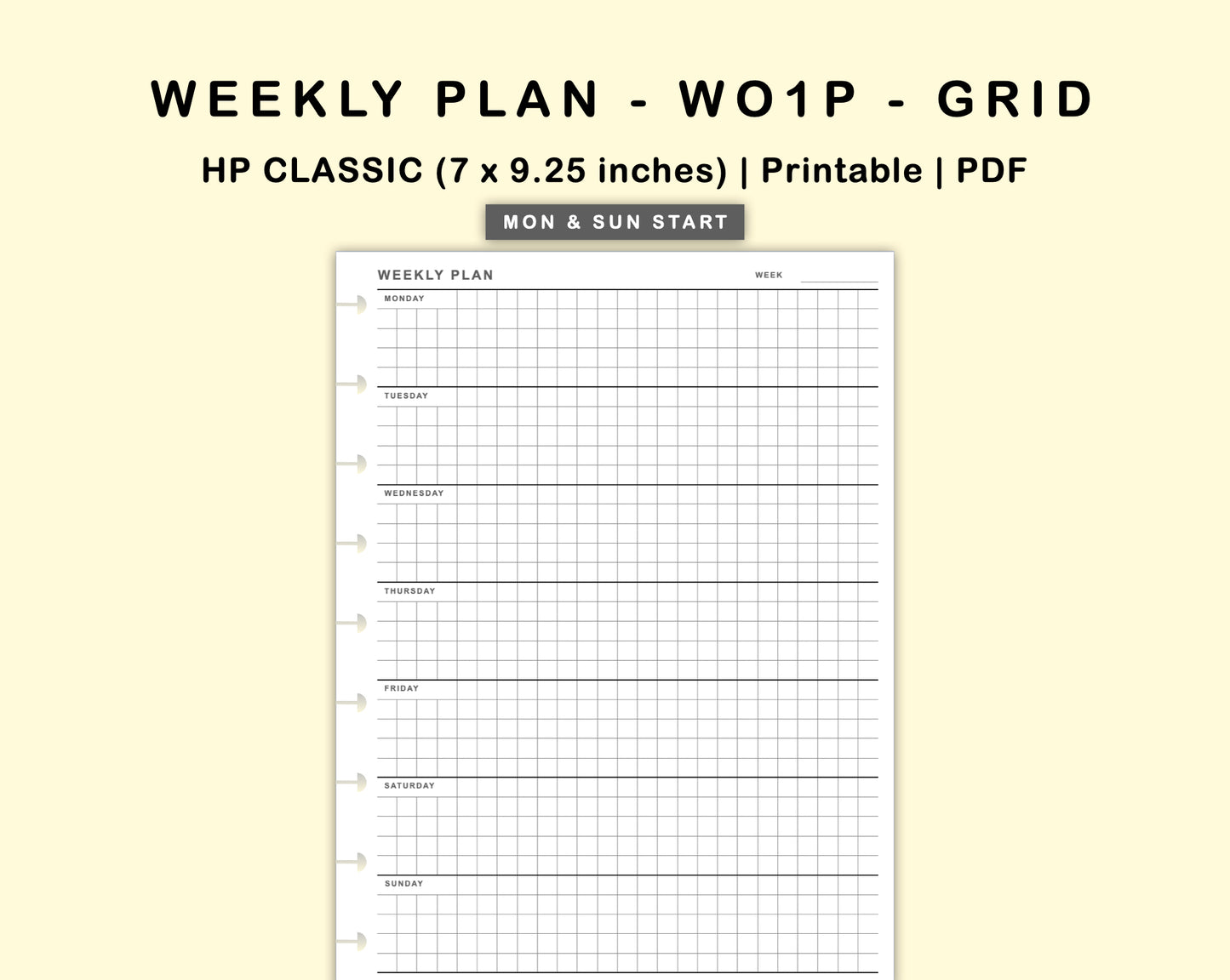 Classic HP Inserts - Weekly Plan - WO1P - Grid