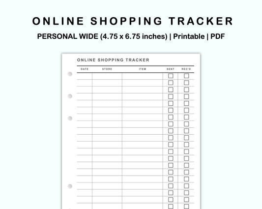 Personal Wide Inserts - Online Shopping Tracker