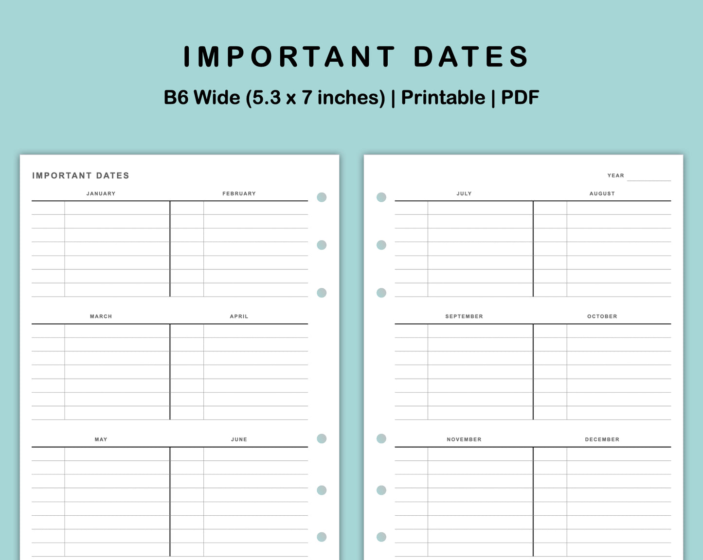 B6 Wide Inserts - Importanat Dates