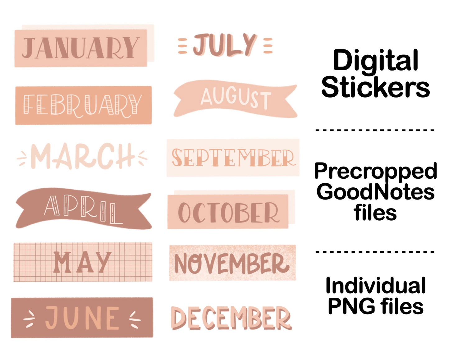 Digital Sticker - Month Name in Neutral theme
