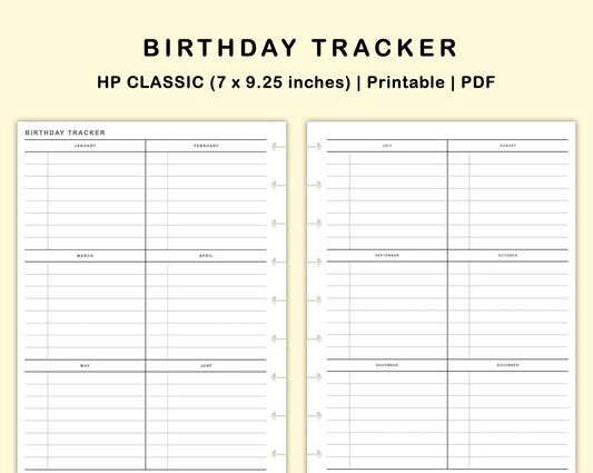 Classic HP Inserts - Birthday Tracker