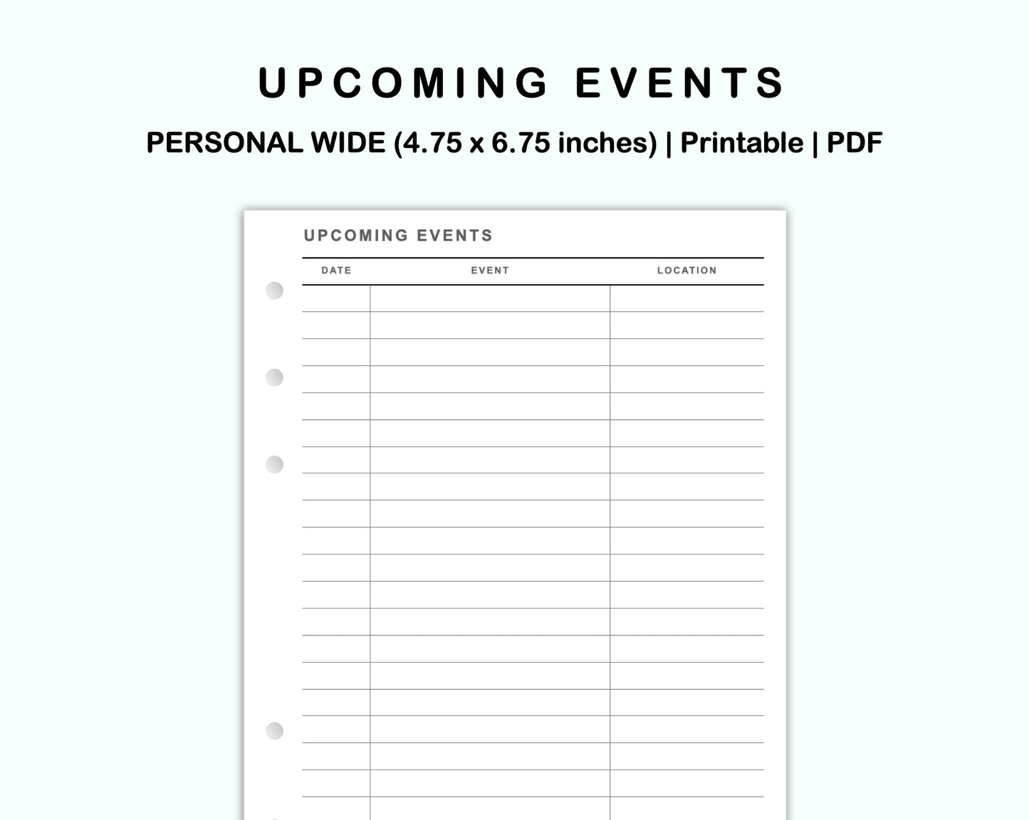 Personal Wide Inserts - Upcoming Event
