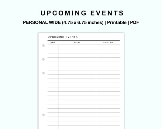 Personal Wide Inserts - Upcoming Event