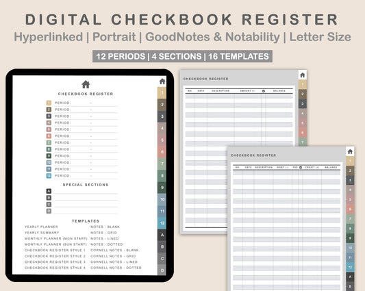 Digital Checkbook Register - Portrait - Muted