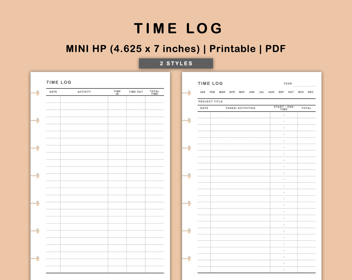 Time Insert Paper Mini Happy Planner Inserts - Time Log – kjunstudio