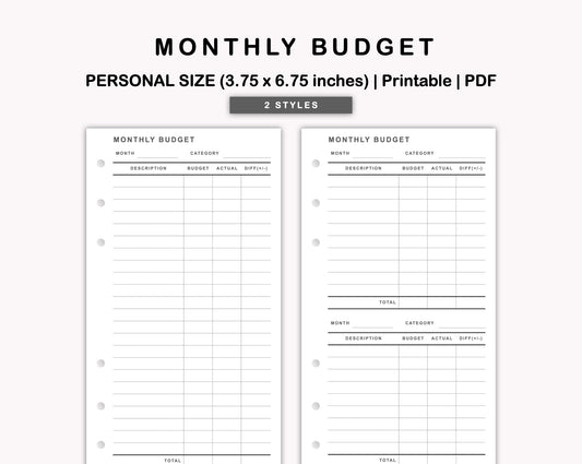Personal Inserts - Monthly Budget