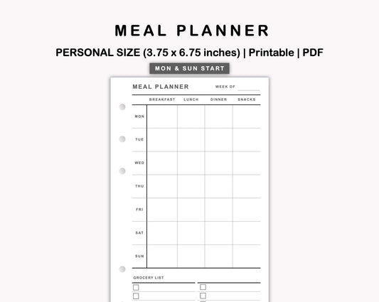 Personal Inserts - Meal Planner with Grocery List