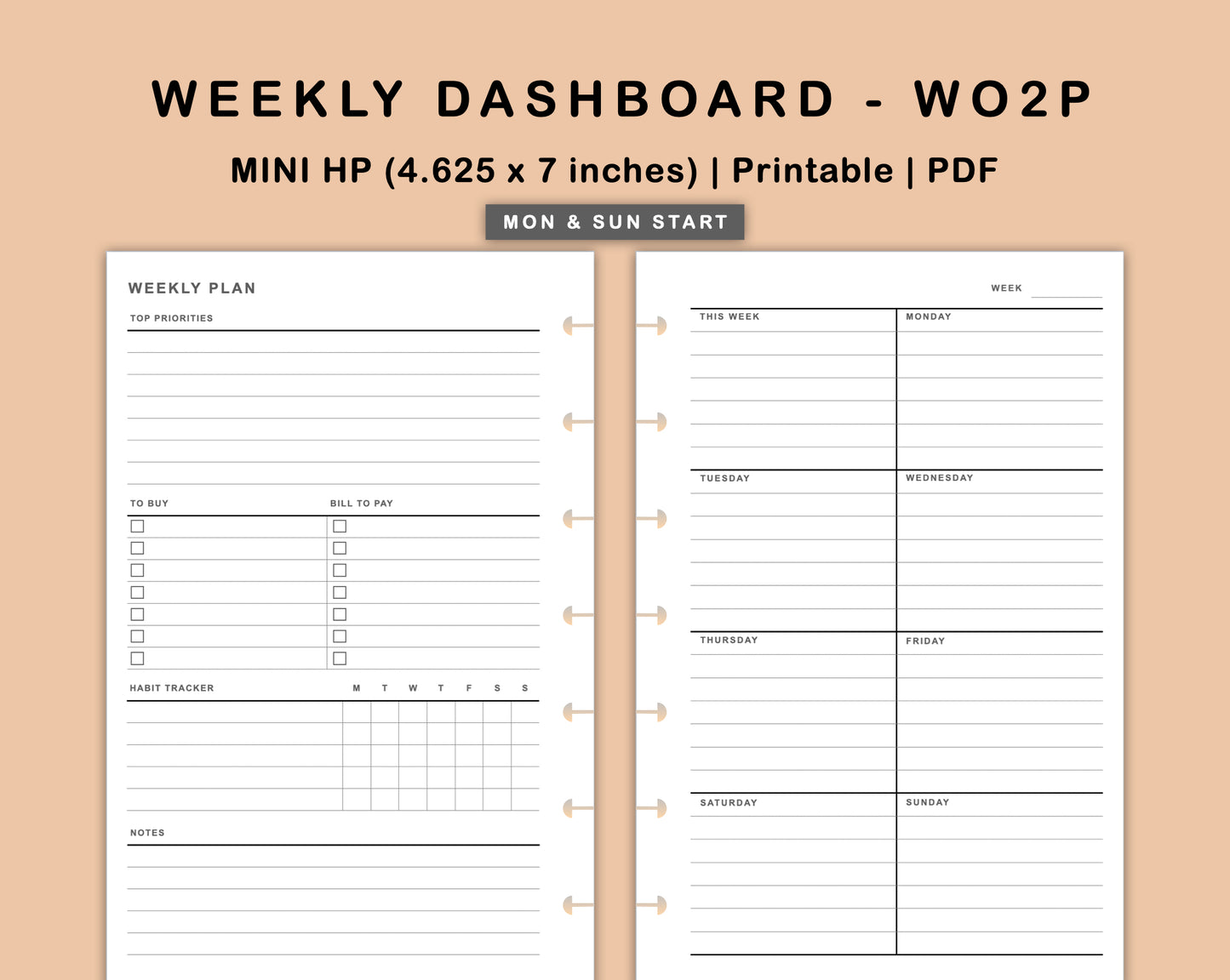 Mini Happy Planner Inserts - Weekly Dashboard