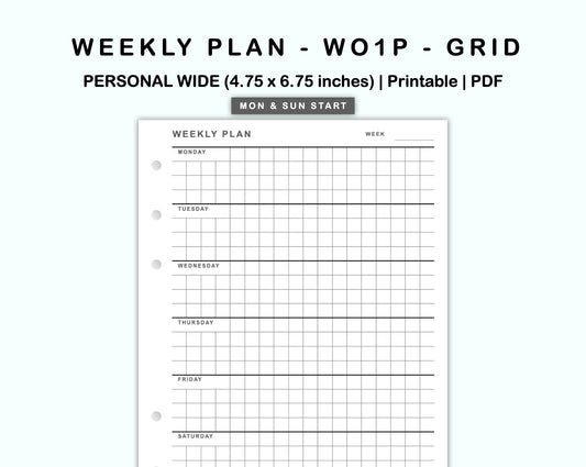 Personal Wide Inserts - Weekly Plan - WO1P - Grid