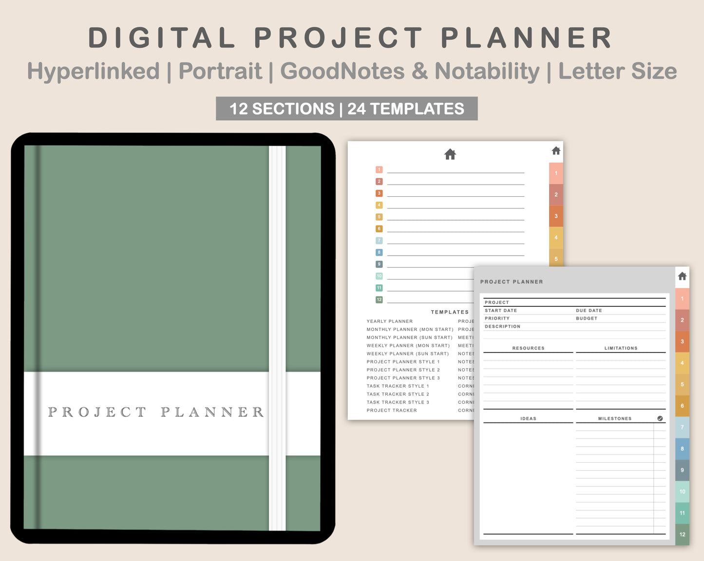 Digital Project Planner - Portrait - Boho