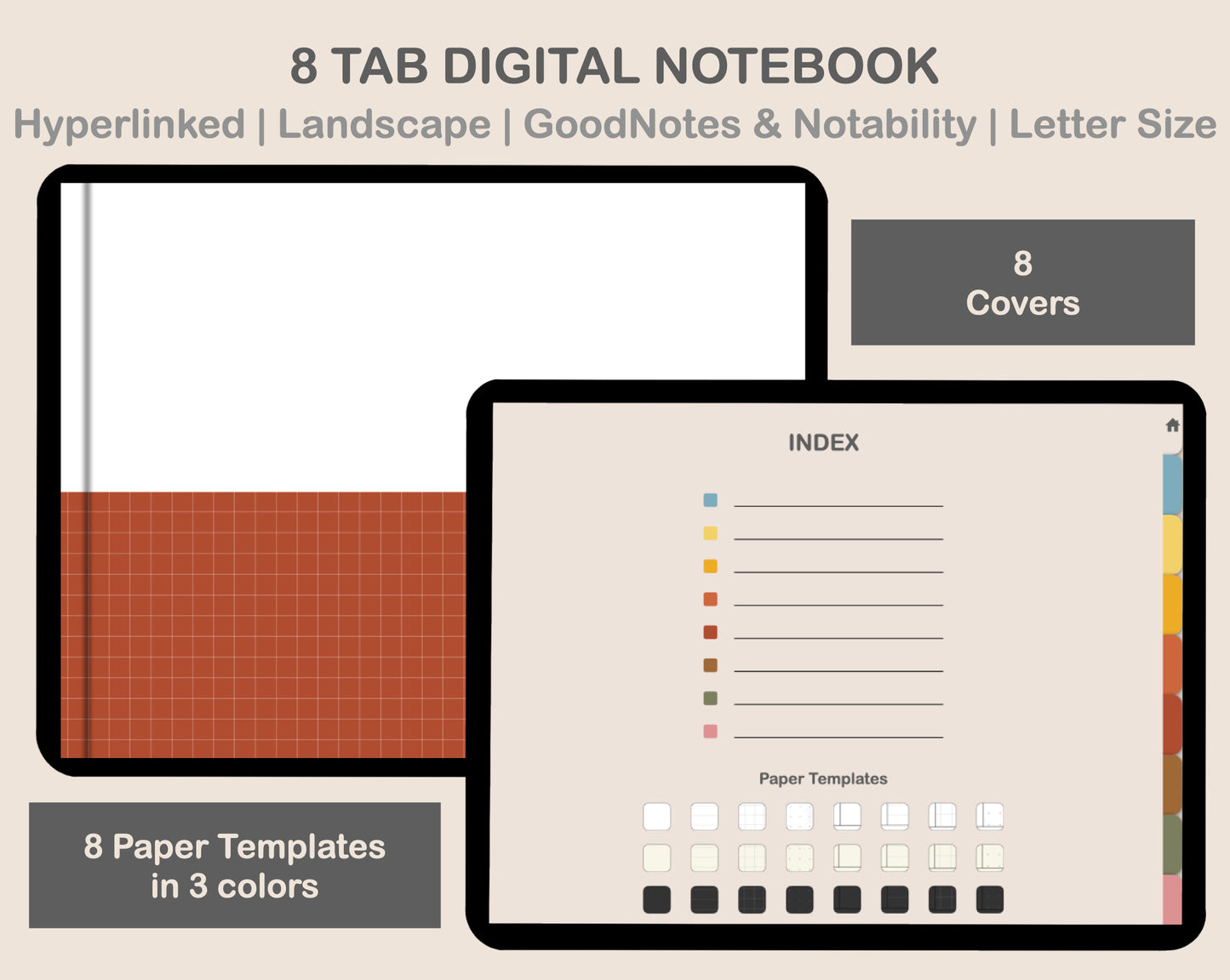 Digital Notebook 8 Tab - Landscape - Vintage